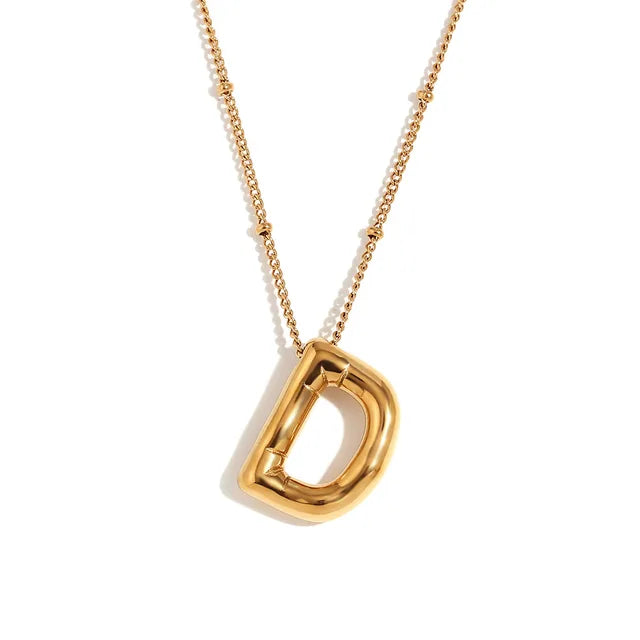 Chunky Balloon Bubble Capital Initial Letters Pendant Necklaces