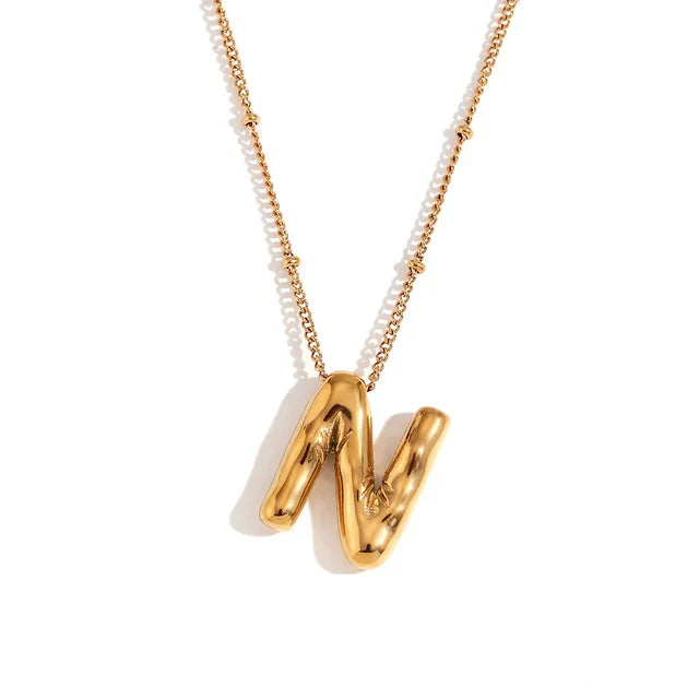Chunky Balloon Bubble Capital Initial Letters Pendant Necklaces