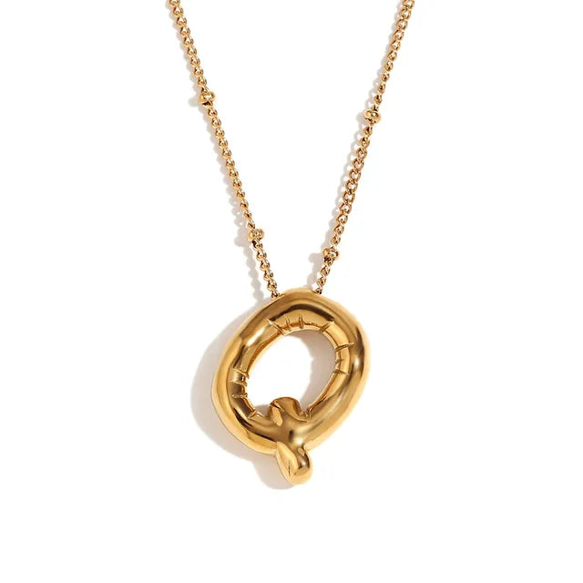 Chunky Balloon Bubble Capital Initial Letters Pendant Necklaces