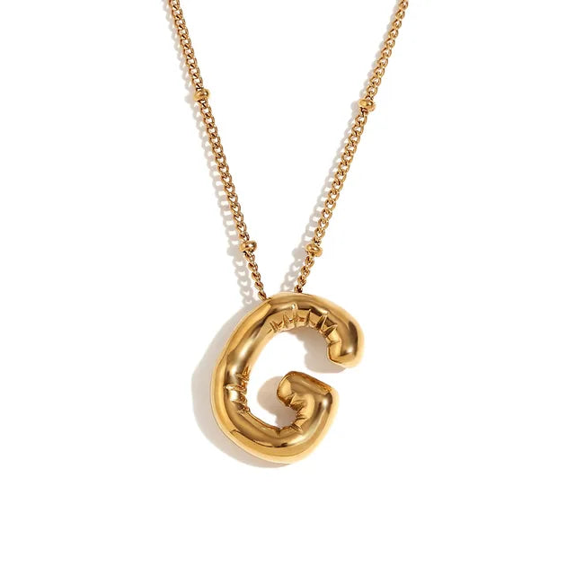 Chunky Balloon Bubble Capital Initial Letters Pendant Necklaces