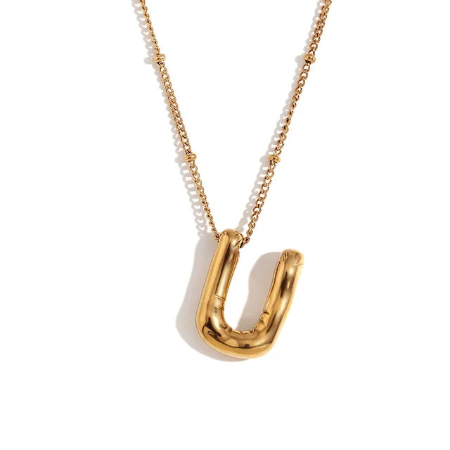 Chunky Balloon Bubble Capital Initial Letters Pendant Necklaces