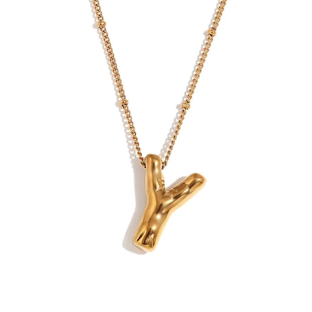 Chunky Balloon Bubble Capital Initial Letters Pendant Necklaces