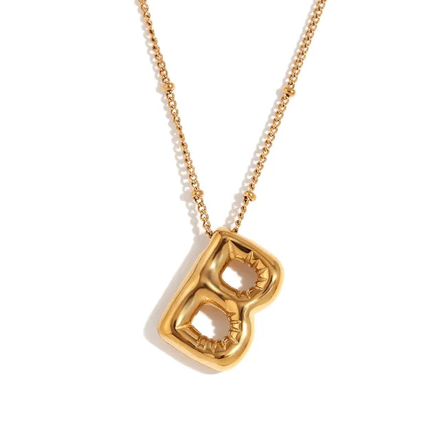 Chunky Balloon Bubble Capital Initial Letters Pendant Necklaces