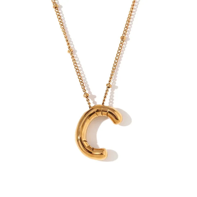Chunky Balloon Bubble Capital Initial Letters Pendant Necklaces