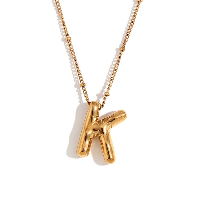Chunky Balloon Bubble Capital Initial Letters Pendant Necklaces
