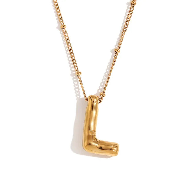 Chunky Balloon Bubble Capital Initial Letters Pendant Necklaces