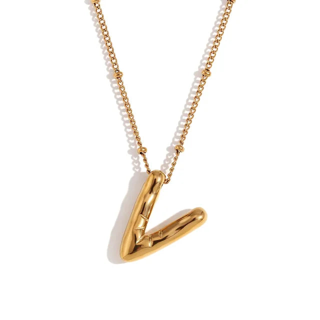 Chunky Balloon Bubble Capital Initial Letters Pendant Necklaces