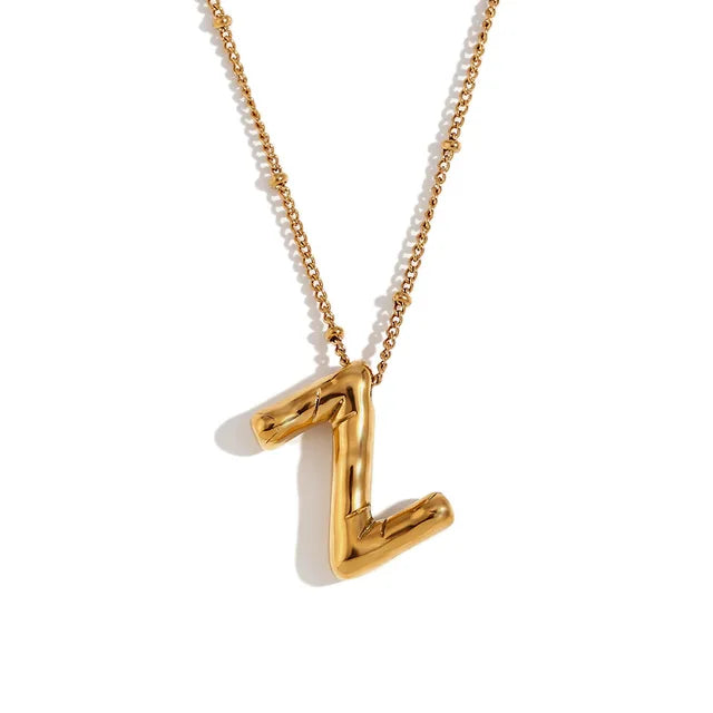 Chunky Balloon Bubble Capital Initial Letters Pendant Necklaces
