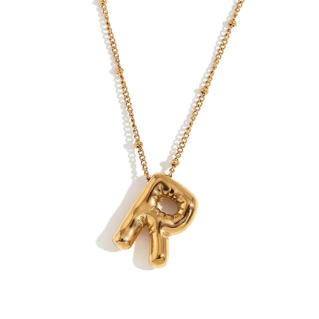 Chunky Balloon Bubble Capital Initial Letters Pendant Necklaces
