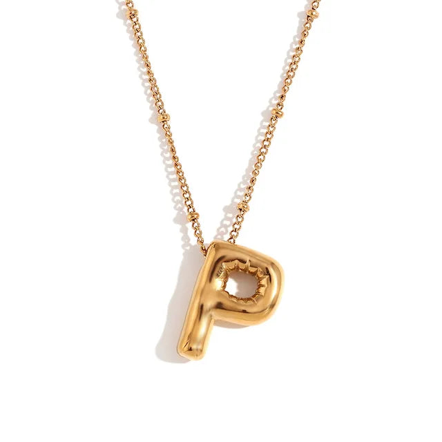 Chunky Balloon Bubble Capital Initial Letters Pendant Necklaces