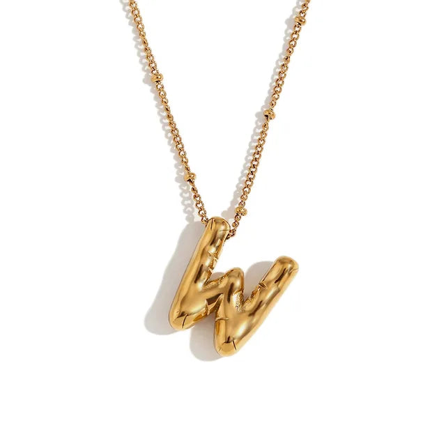 Chunky Balloon Bubble Capital Initial Letters Pendant Necklaces