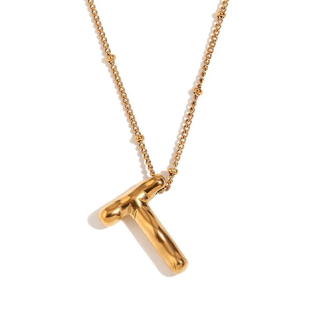 Chunky Balloon Bubble Capital Initial Letters Pendant Necklaces