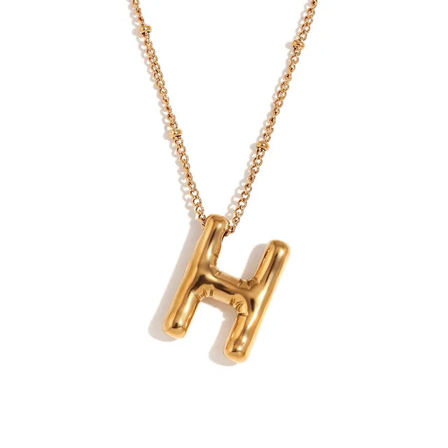 Chunky Balloon Bubble Capital Initial Letters Pendant Necklaces
