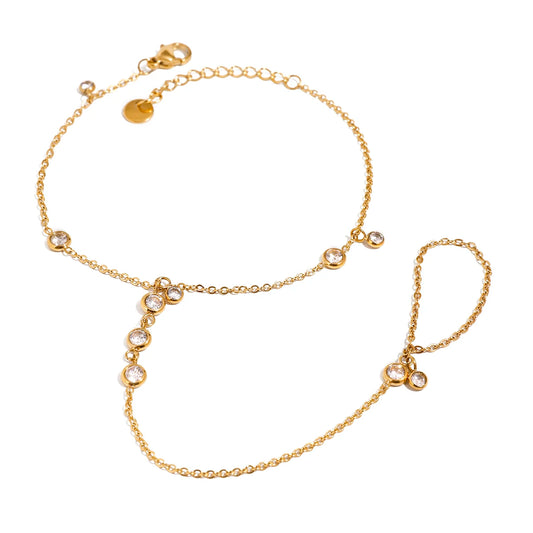 Gemstone Linked Hand Chain | 18k Gold Plated | Stainless Steel