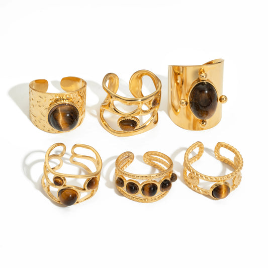 Geometric Round Natural Stone Finger Ring