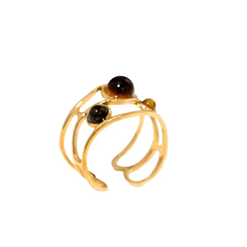 Geometric Round Natural Stone Finger Ring