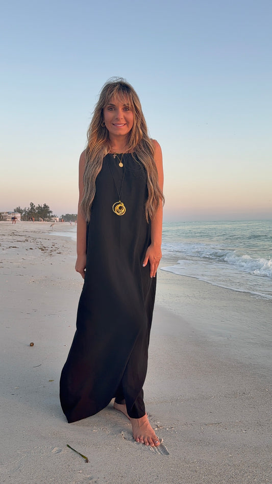 Coastal Muse Halter Neck Dress | 100% Linen