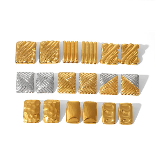 Eterna Textured Square Studs | 18k Gold Plated Stainless Steel