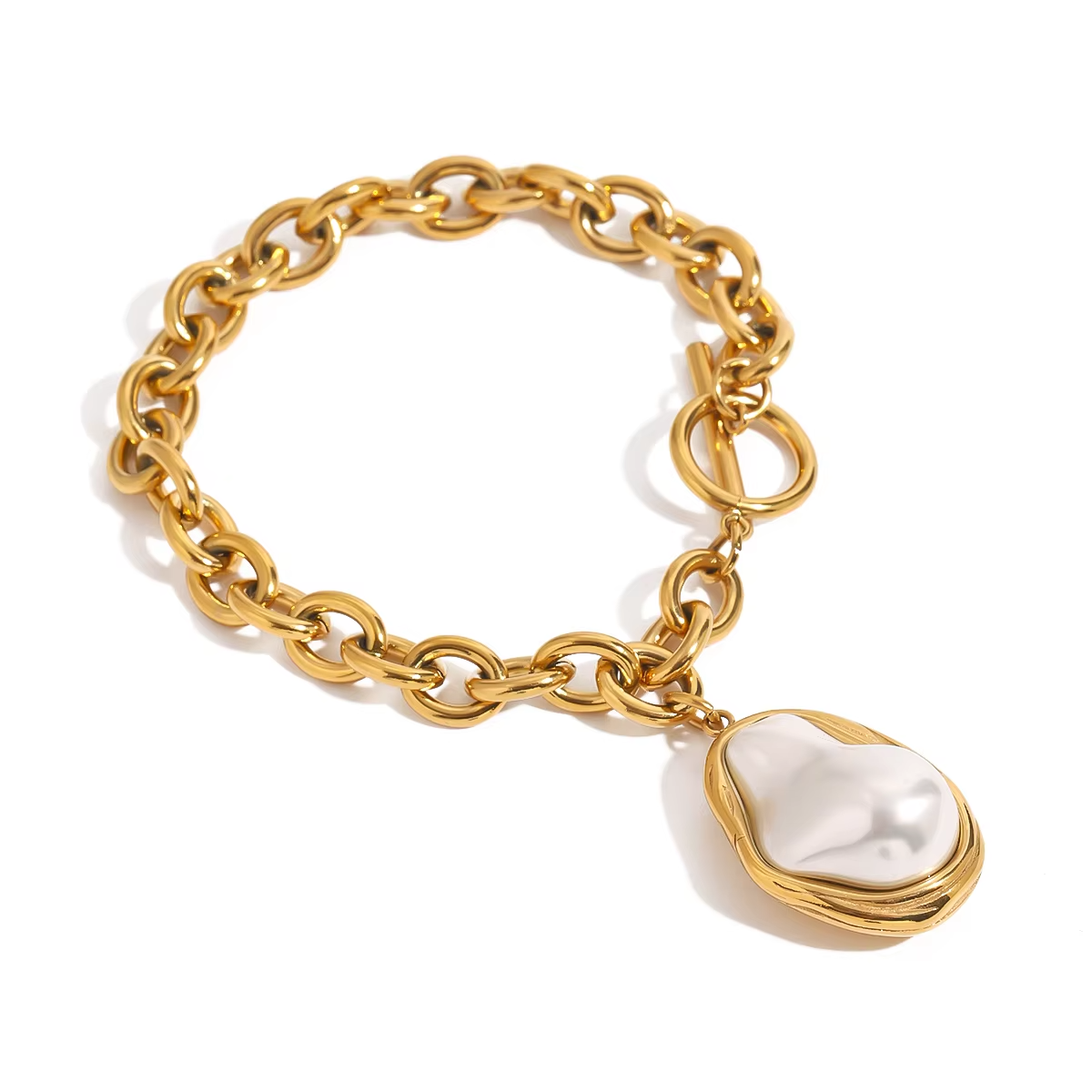 Chunky Pearl Stacked Bracelet | 18k Gold Plated | Stainless Steel