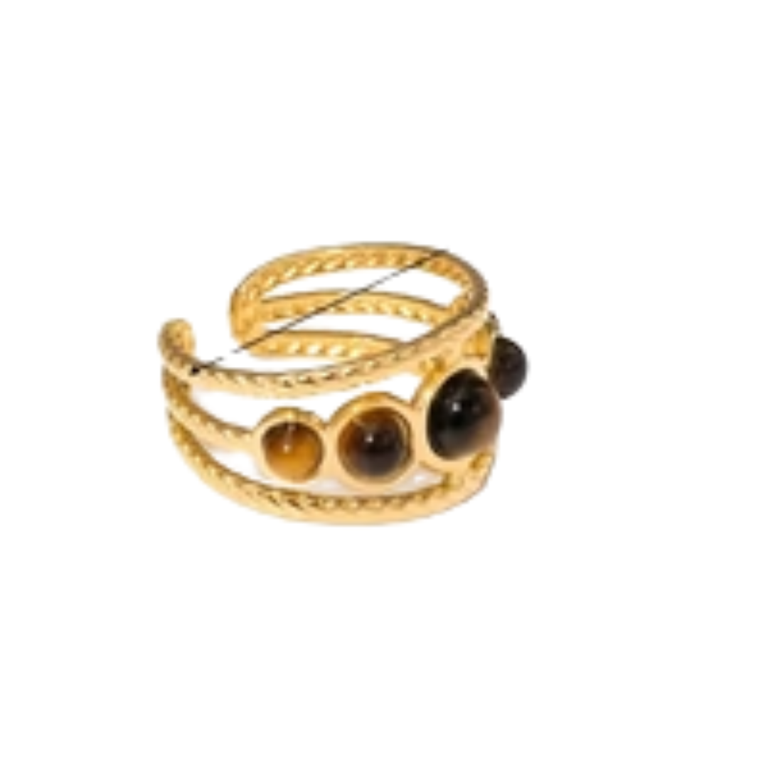 Geometric Round Natural Stone Resizable Ring | Stainless Steel 18k Gold Plated