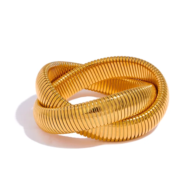 Wide Heavy Metal Stackable Bracelet Bangle | Stainless Steel 18k Gold Plated