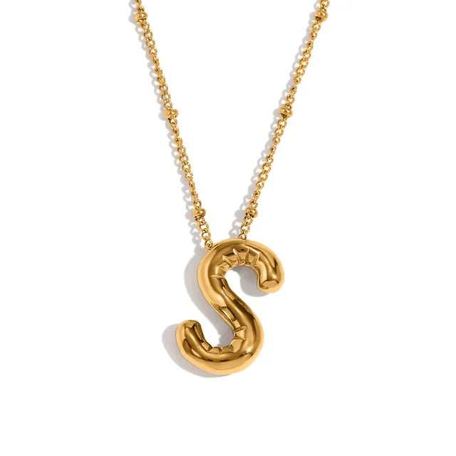 Chunky Balloon Bubble Capital Initial Letters Pendant Necklaces