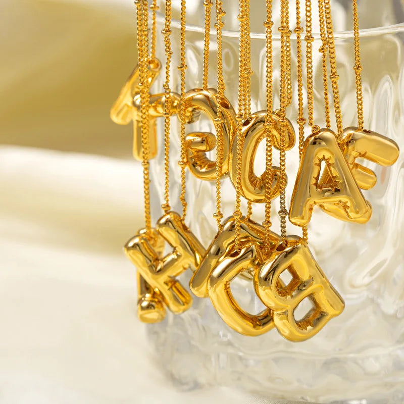Chunky Balloon Bubble Capital Initial Letters Pendant Necklaces