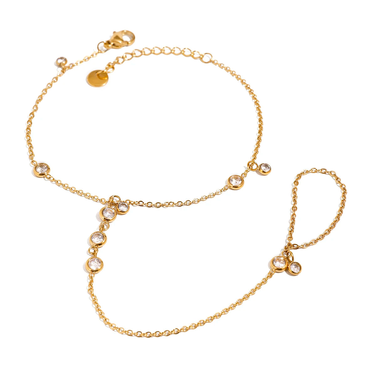 Gemstone Linked Hand Chain | 18k Gold Plated | Stainless Steel