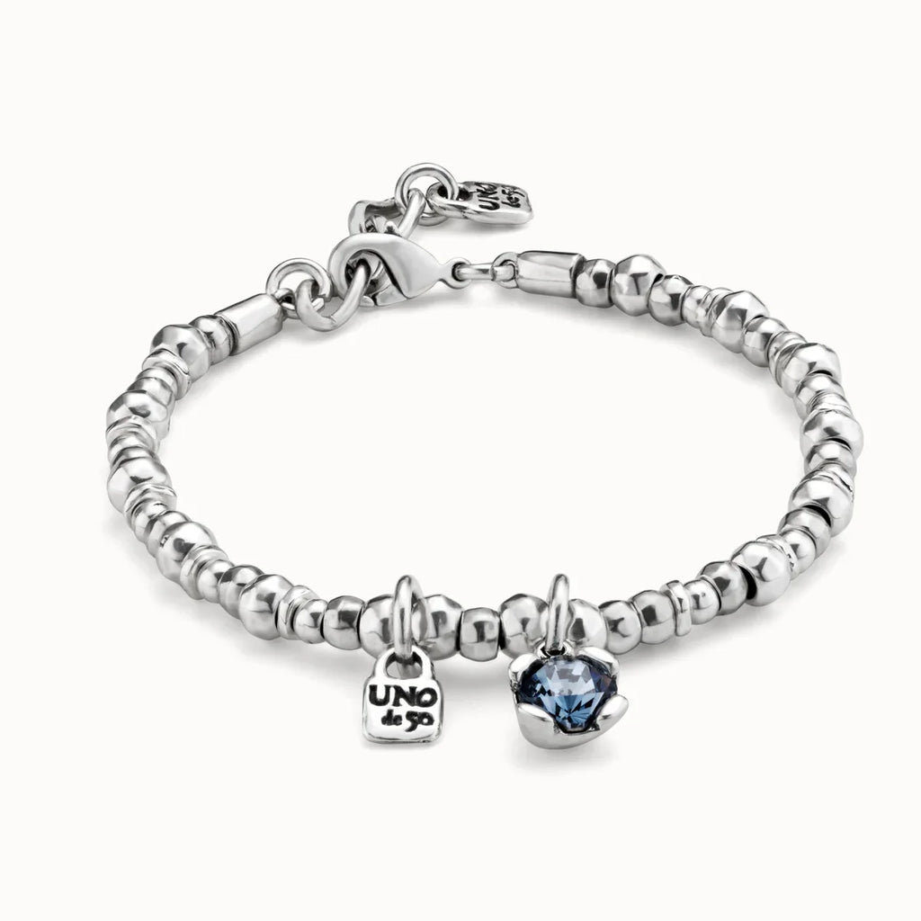 Blue Crystal UNO de 50 Beaded Bracelet | Sterling Silver | Waterproof