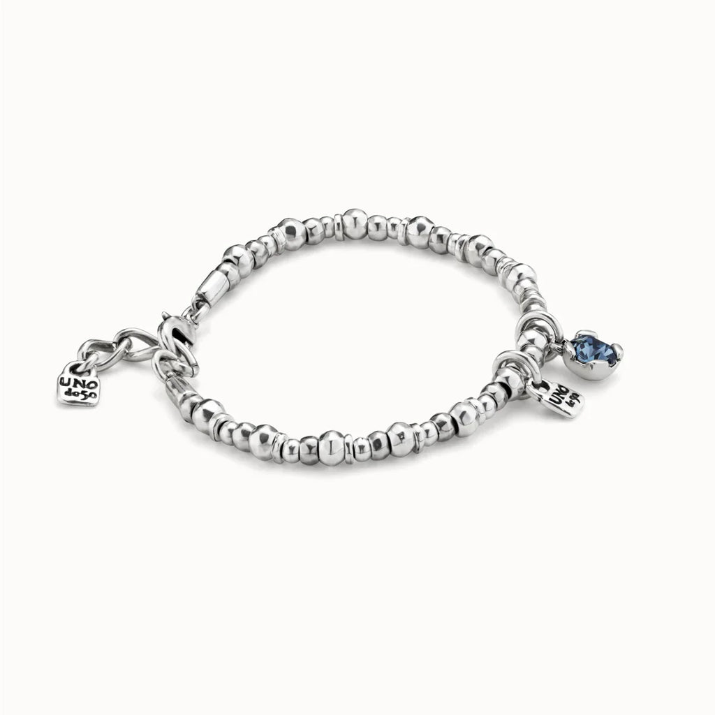 Blue Crystal UNO de 50 Beaded Bracelet | Sterling Silver | Waterproof