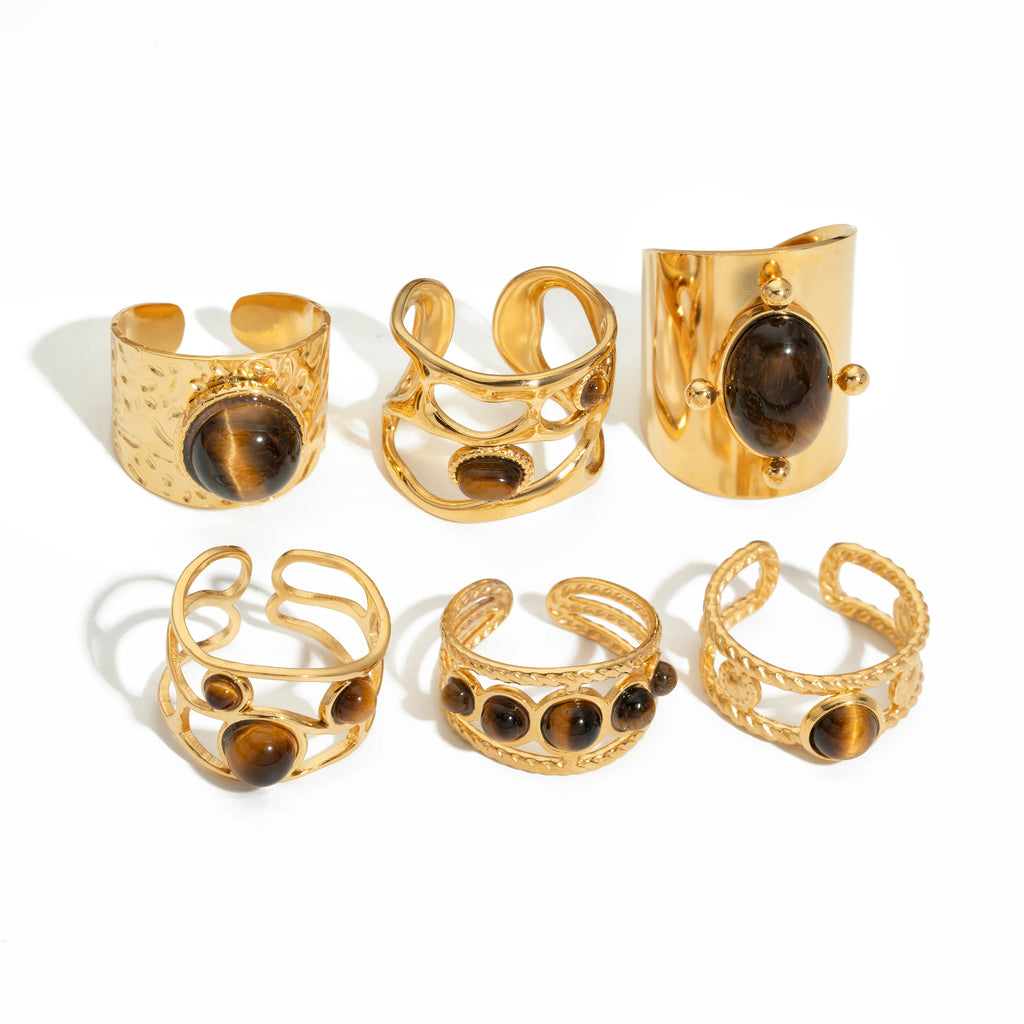 Geometric Round Natural Stone Finger Ring