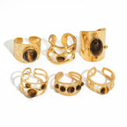 Geometric Round Natural Stone Finger Ring