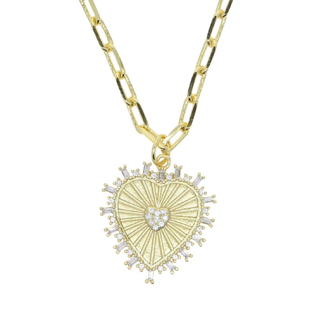 Gold Color Paper Clip Chain Geometric Round Heart Shaped