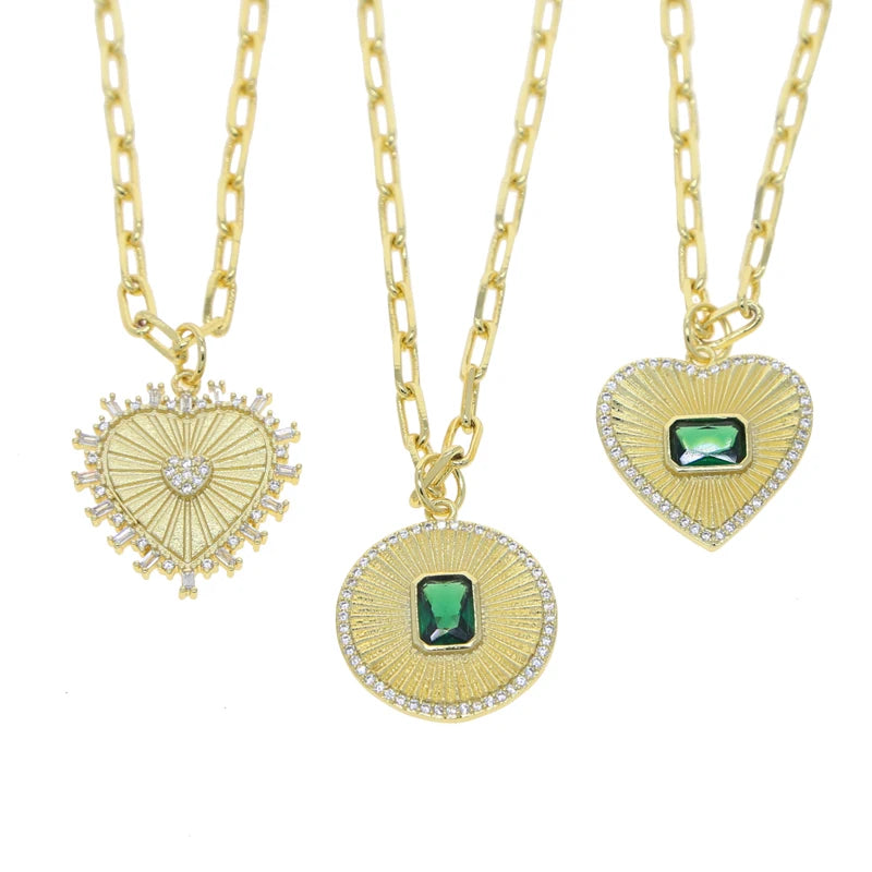 Gold Color Paper Clip Chain Geometric Round Heart Shaped