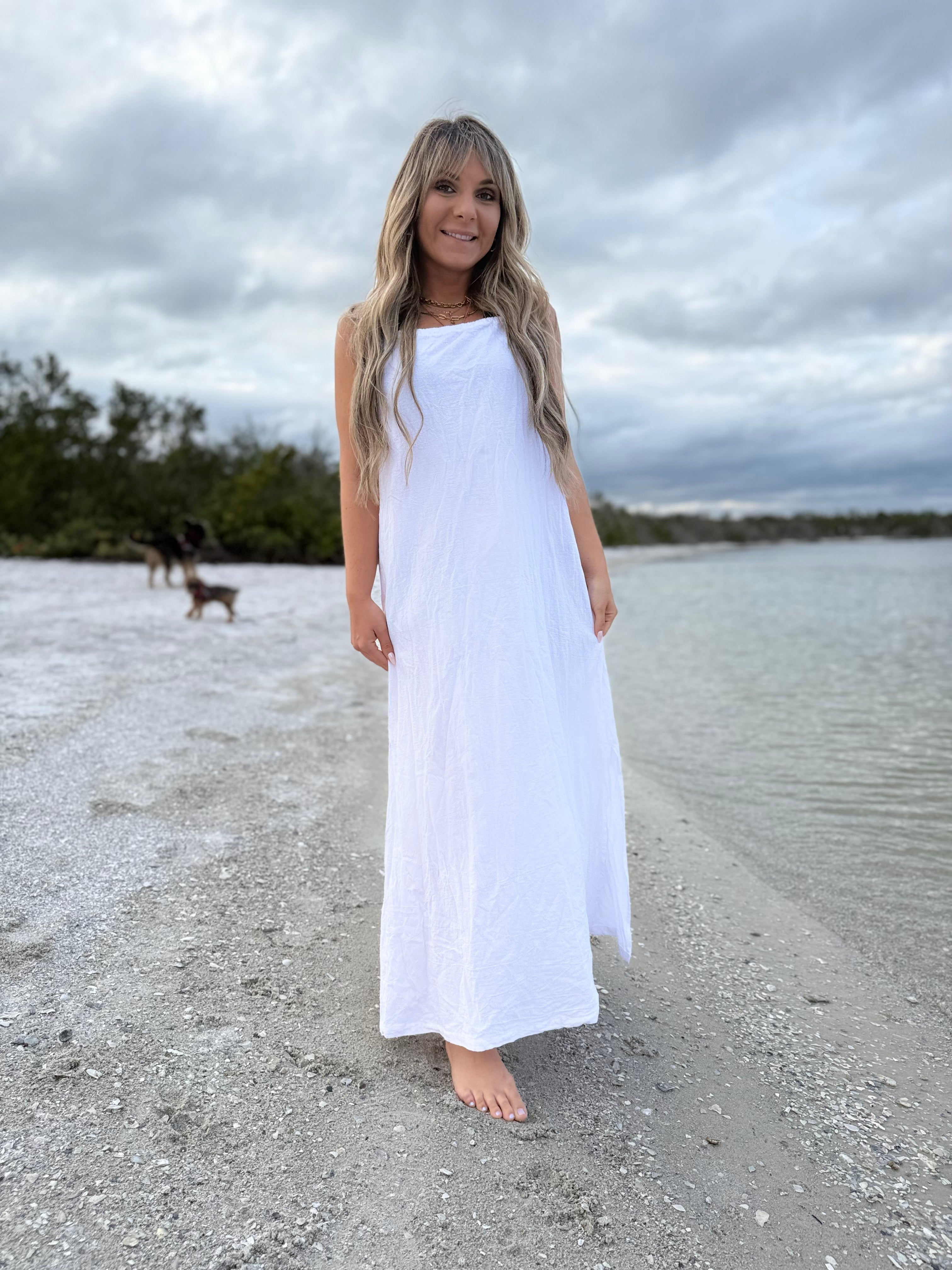 Coastal Muse Halter Neck Dress | 100% Linen