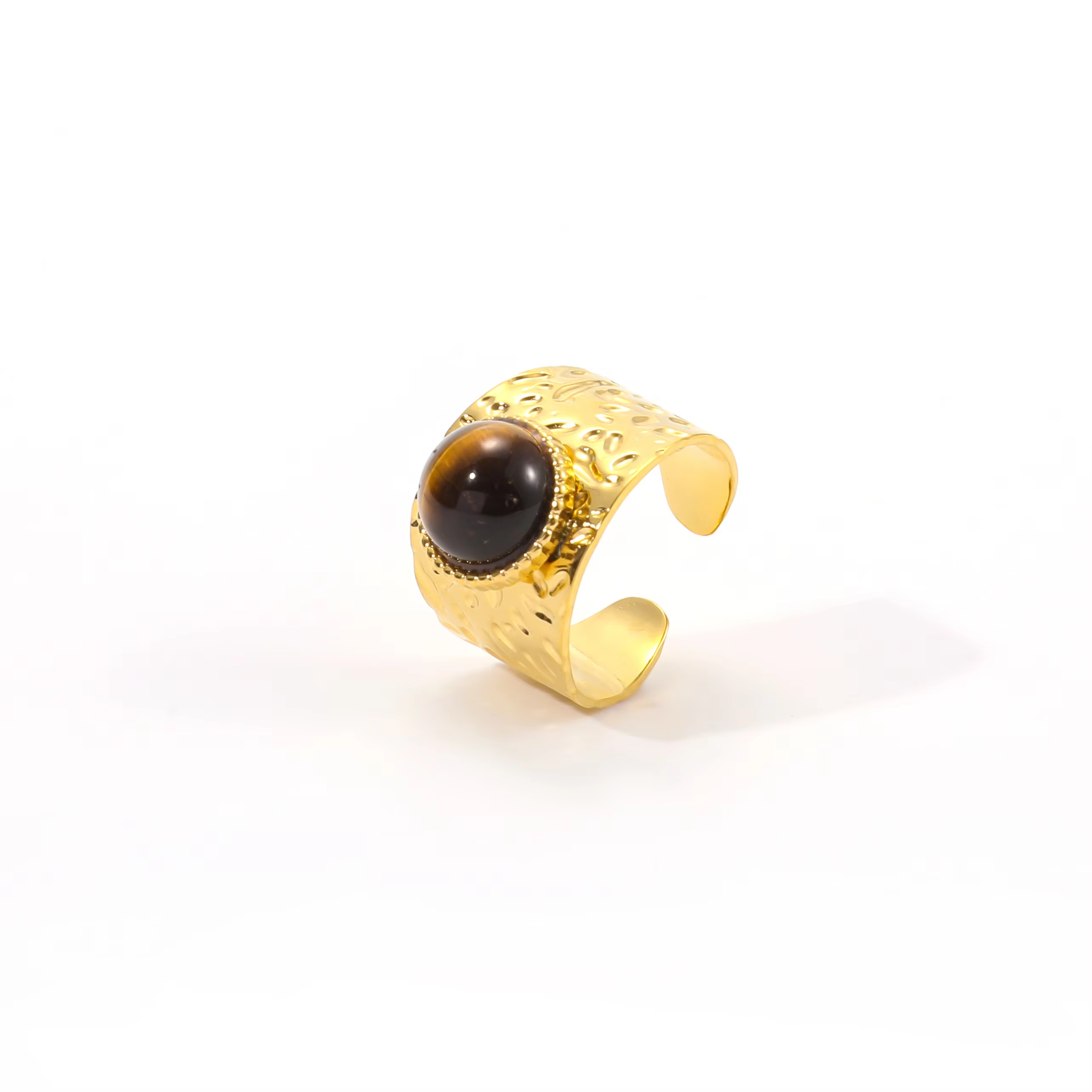 Geometric Round Natural Stone Resizable Ring | Stainless Steel 18k Gold Plated
