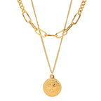 Gold Plated Tarnish Waterproof Coin Pendant Layered Chain Necklace