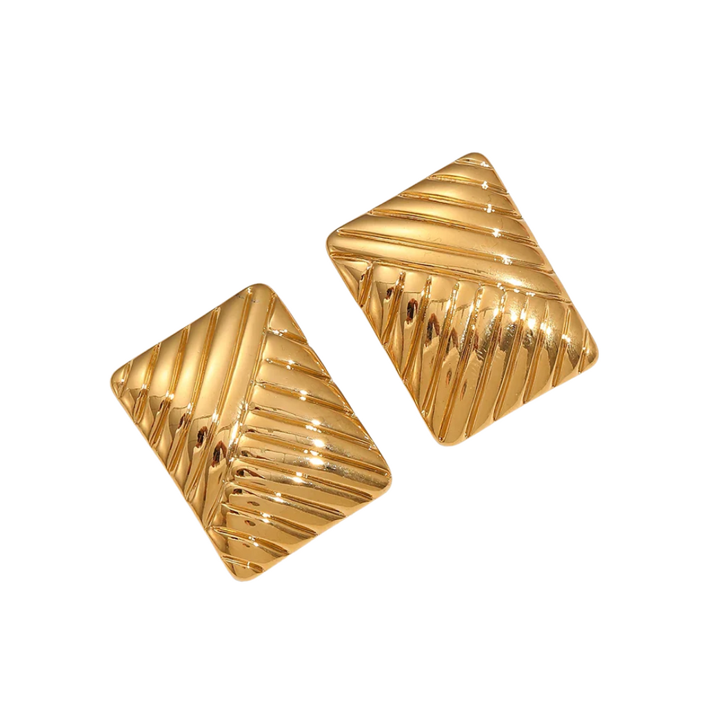 Eterna Textured Square Studs | 18k Gold Plated Stainless Steel