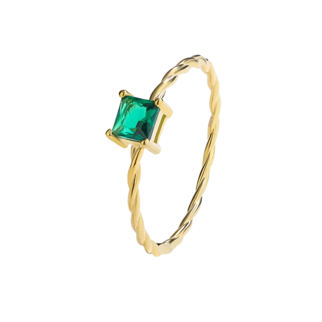 Dainty Square Emerald Ring | 14k Gold Plated