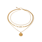Gold Plated Tarnish Waterproof Coin Pendant Layered Chain Necklace