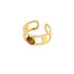 Geometric Round Natural Stone Resizable Ring | Stainless Steel 18k Gold Plated