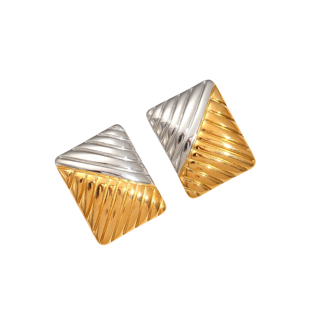 Eterna Textured Square Studs | 18k Gold Plated Stainless Steel