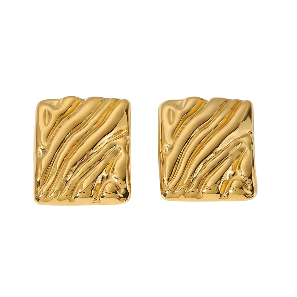 Eterna Textured Square Studs | 18k Gold Plated Stainless Steel