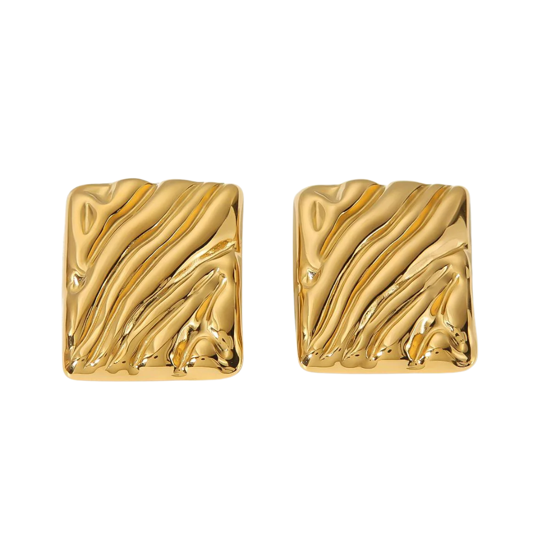 Eterna Textured Square Studs | 18k Gold Plated Stainless Steel