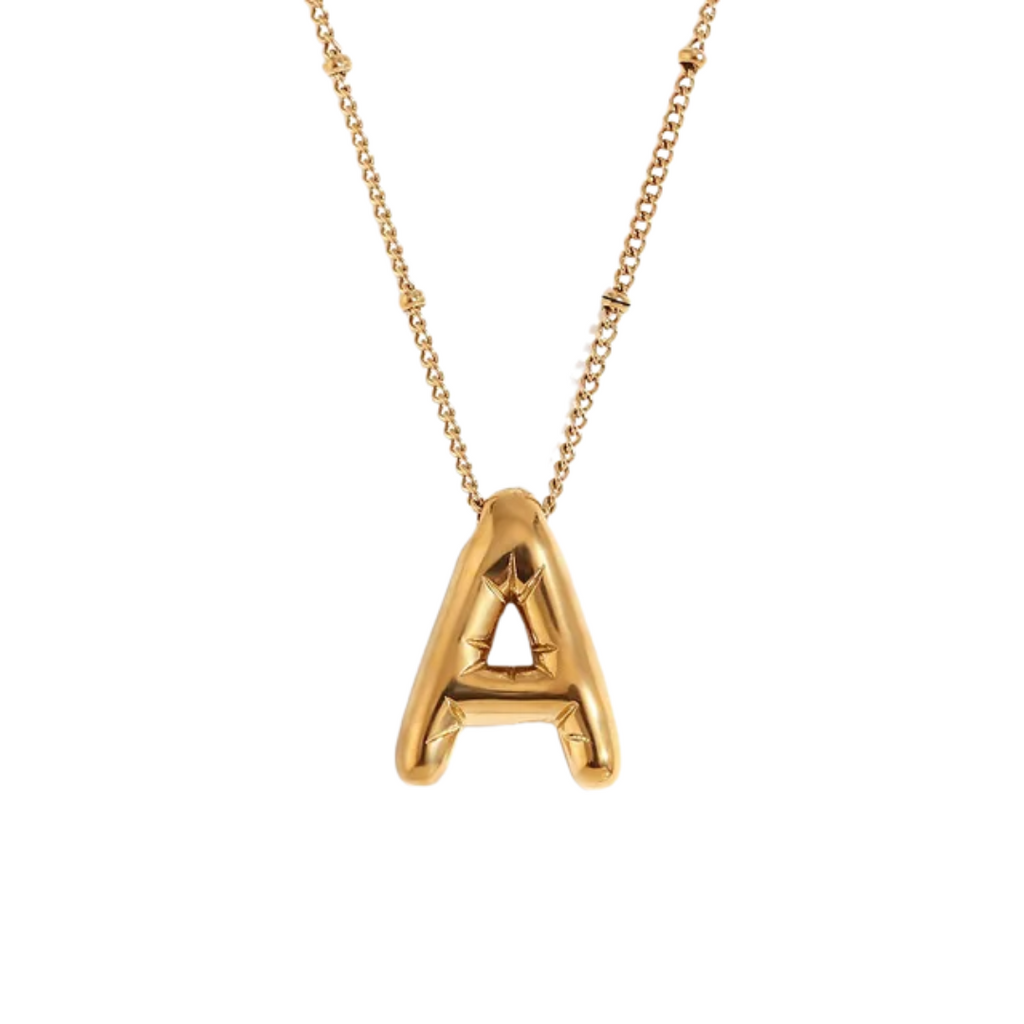 Chunky Balloon Bubble Capital Initial Letters Pendant Necklaces
