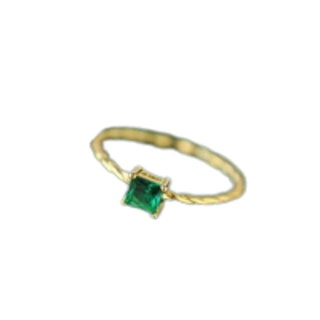 Dainty Square Emerald Ring | 14k Gold Plated