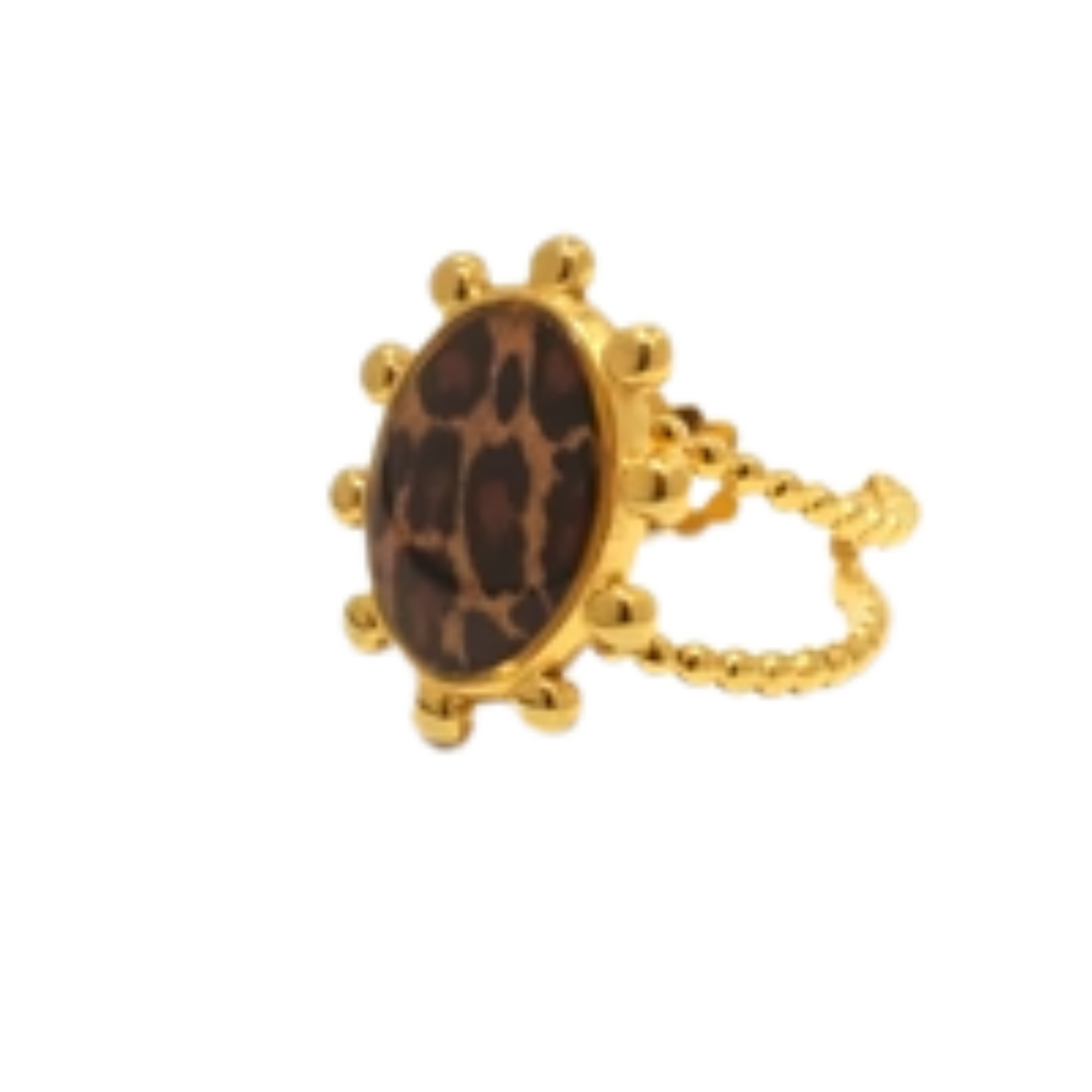 Chunky Leopard Print Resizable Rings | Stainless Steel 18k Gold Plated