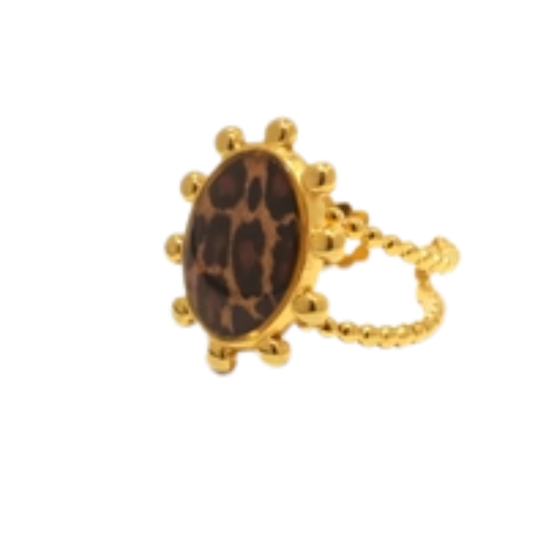 Chunky Leopard Print Resizable Rings | Stainless Steel 18k Gold Plated