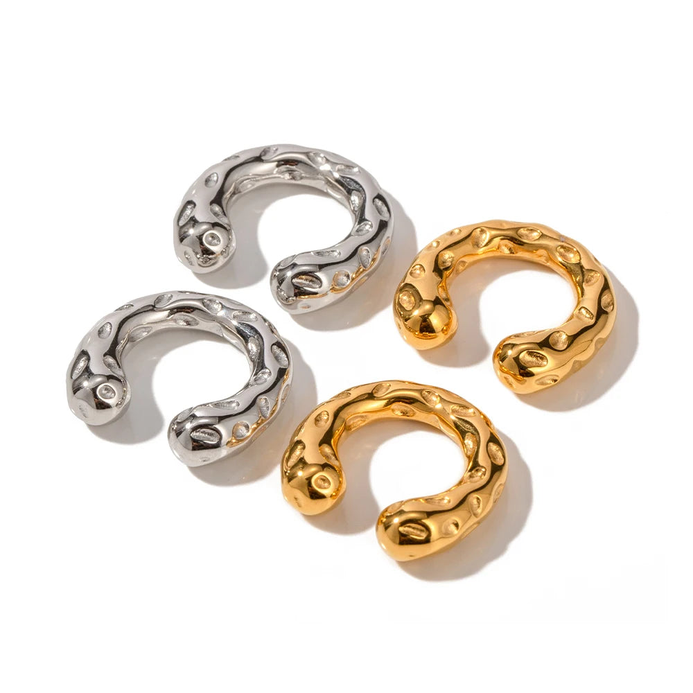 Gold Plated Stainless Steel Hammered Texture Unique Ear Clip For Women