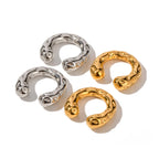Gold Plated Stainless Steel Hammered Texture Unique Ear Clip For Women